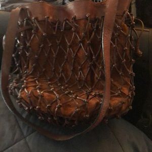 Boho leather bucket bag
